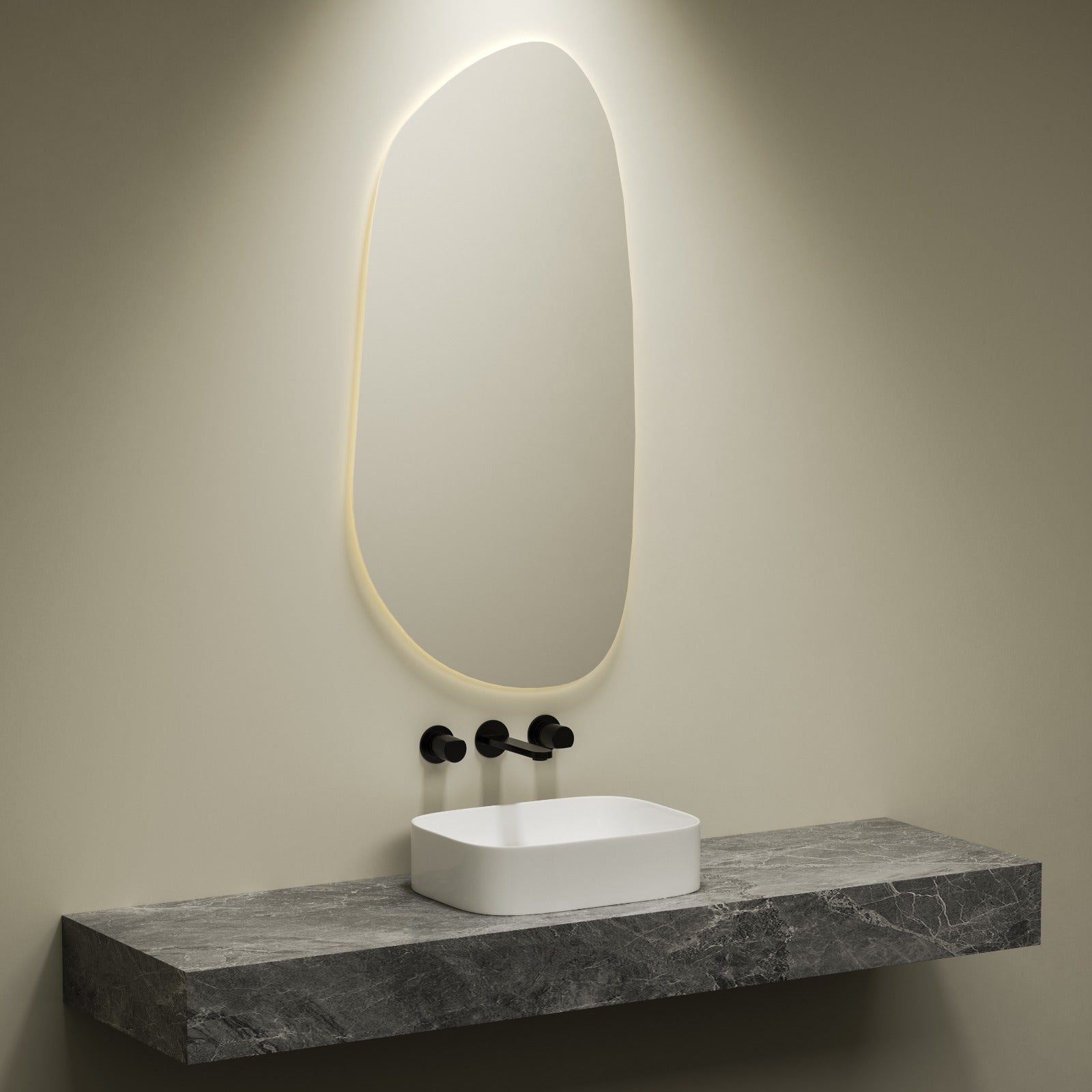 Smart Mirror - Backlit (Stone Shaped) (with Blutetooth)