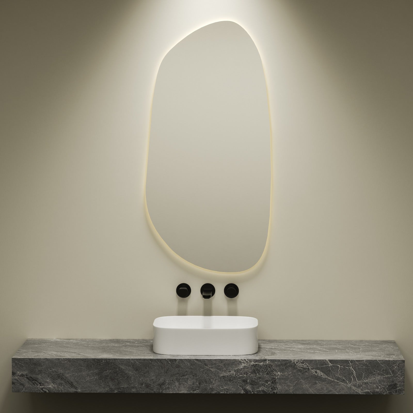Smart Mirror - Backlit (Stone Shaped) (with Blutetooth)